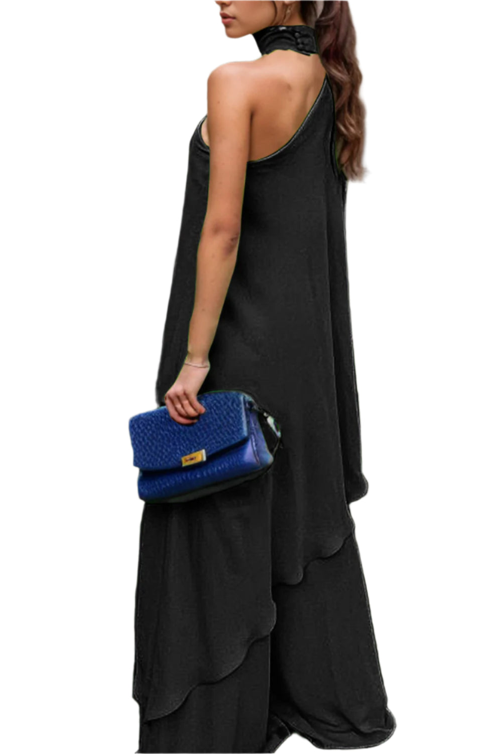Mock Neck Single Shoulder Top and Pants Set