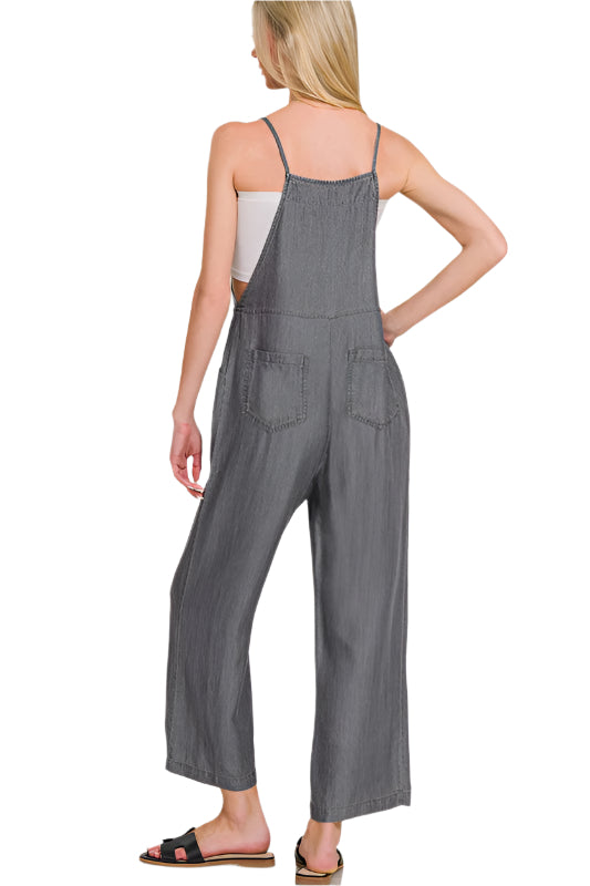 Zenana Washed Adjustable Strap Wide Leg Denim Overalls