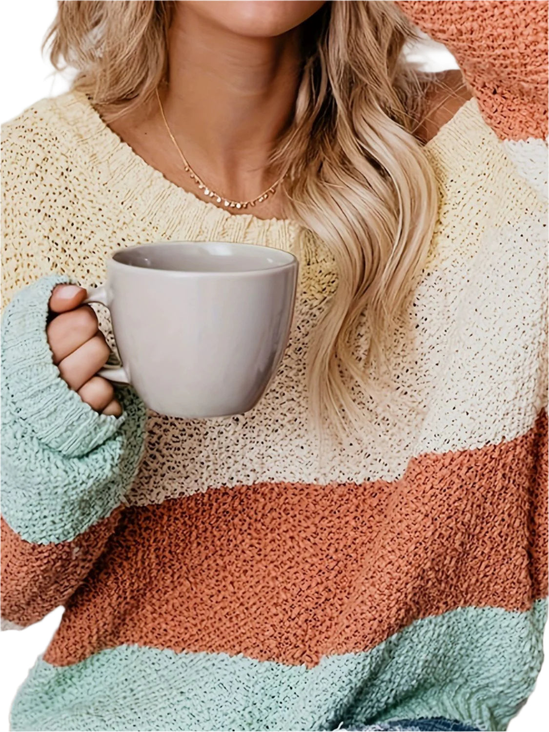 Color Block Round Neck Long Sleeve Sweater