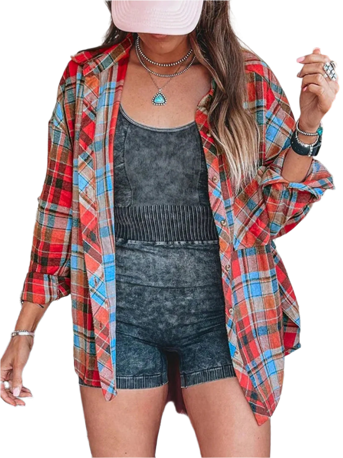 Plaid Collared Neck Long Sleeve Shirt