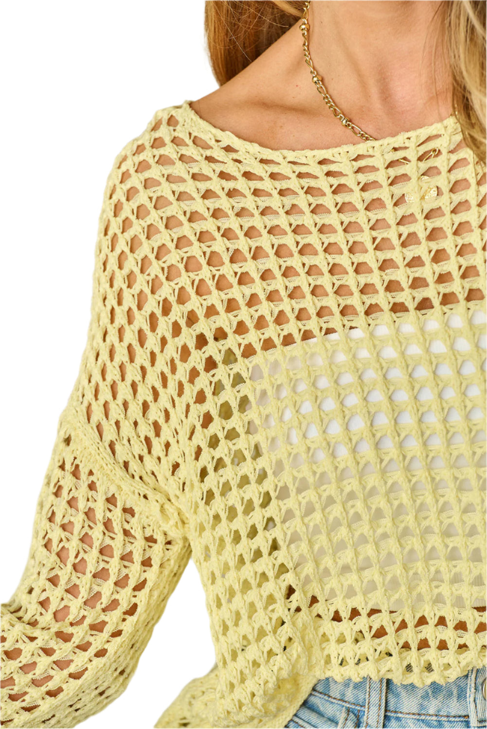 Openwork Round Neck Dropped Shoulder Knit Cover Up