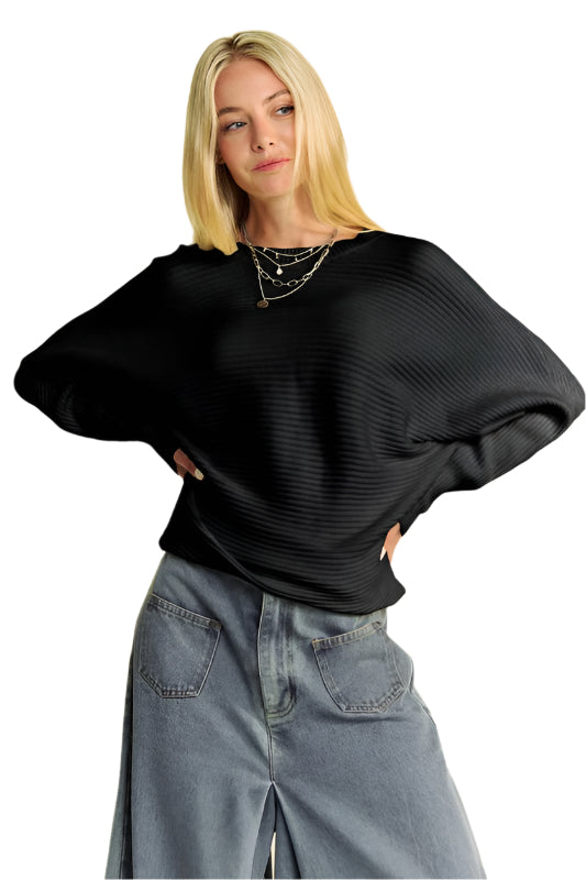 Davi & Dani Round Neck Batwing Sleeve Sweater