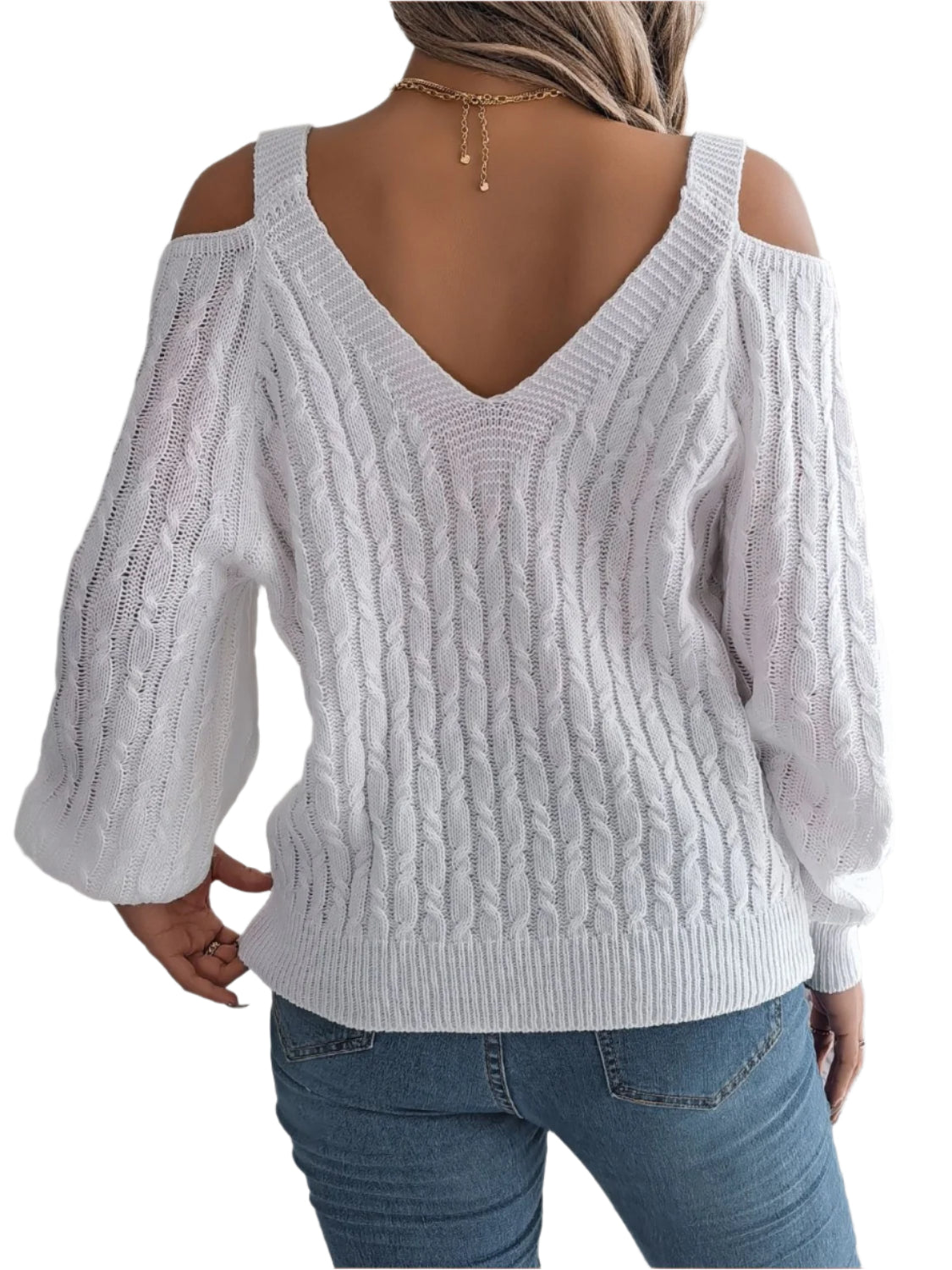Cable-Knit Cold Shoulder Long Sleeve Sweater