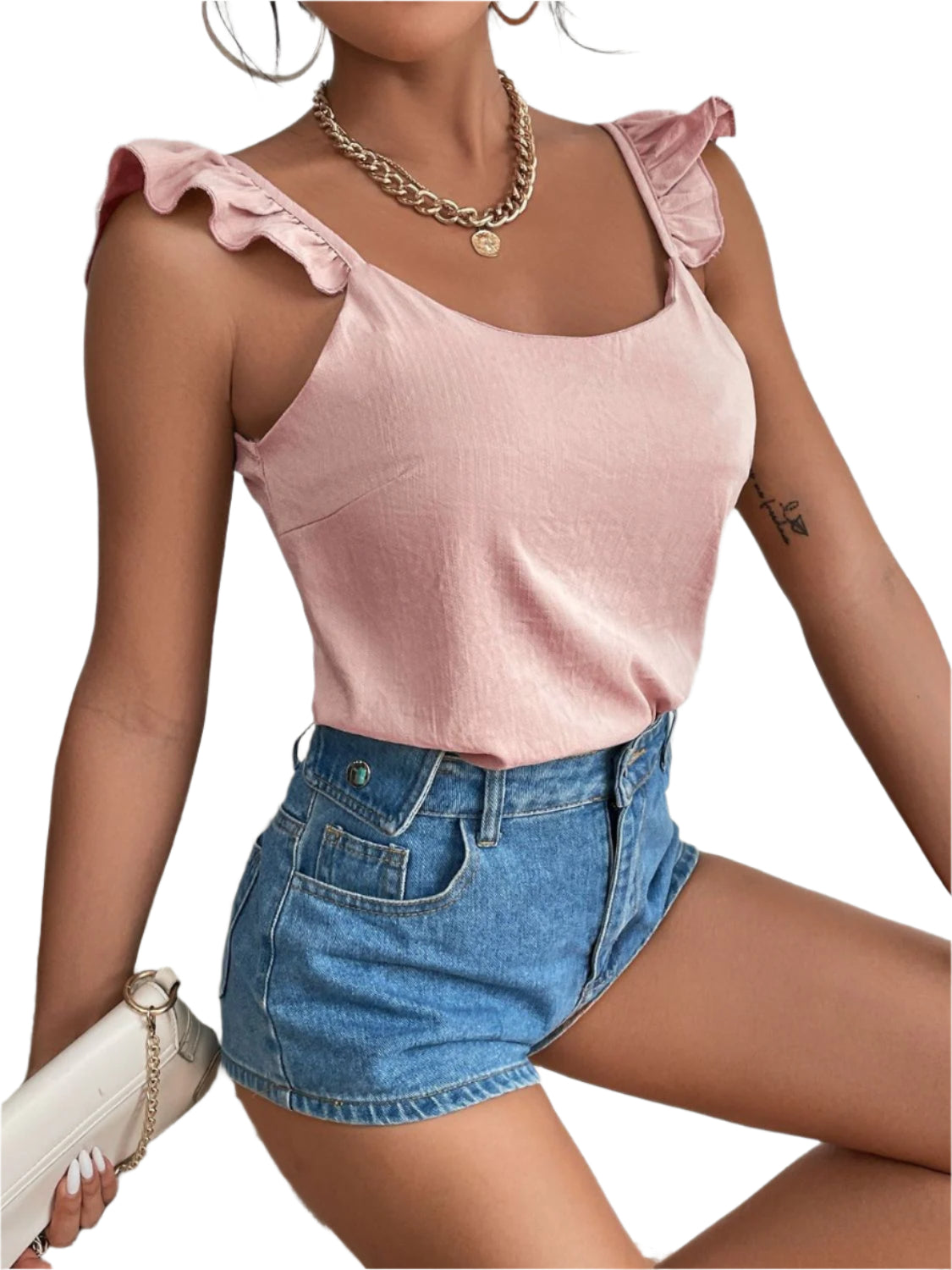 Backless Ruffled Scoop Neck Tank
