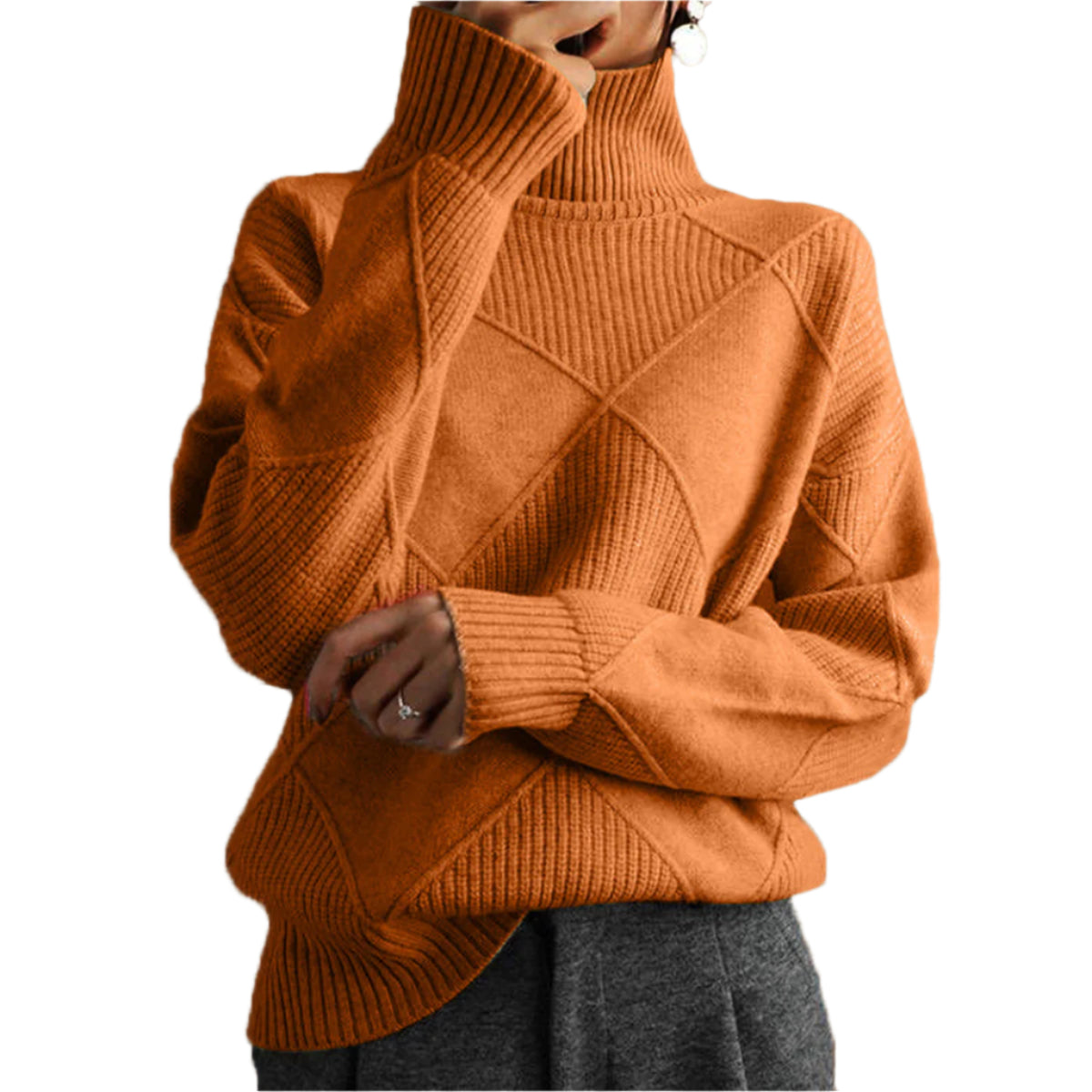 Geometric Turtleneck Long Sleeve Sweater