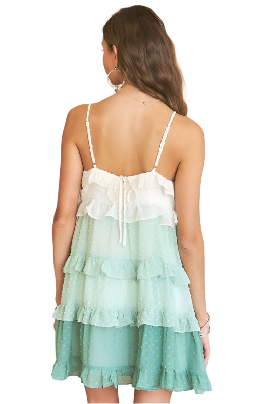 ADORA Swiss Dot Ruffled Tiered Mini Dress
