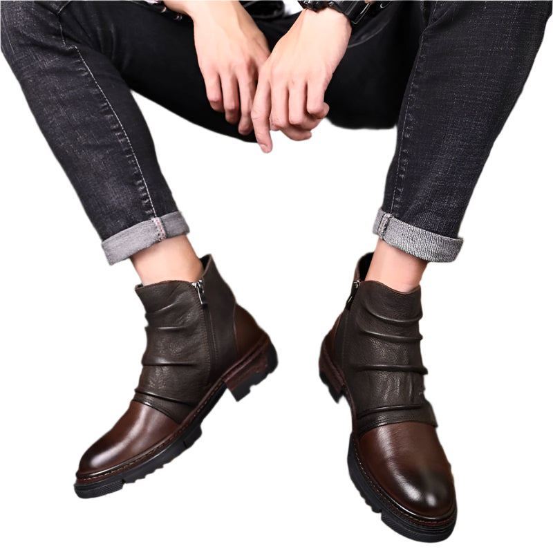 Genuine Wrinkle Cowhide Leather Men's Boots