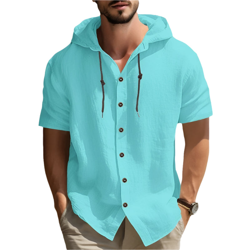 Men's Casual Button up Hooded Shirt