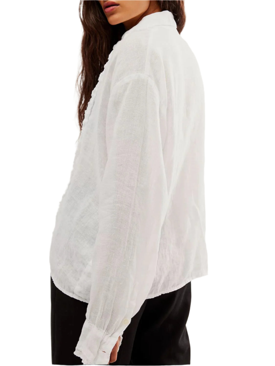 Frill Ruched Collared Neck Long Sleeve Shirt