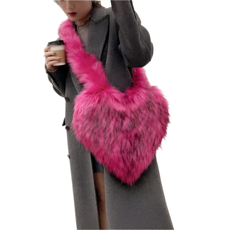 Faux Fur Big Heart Crossbody Bag