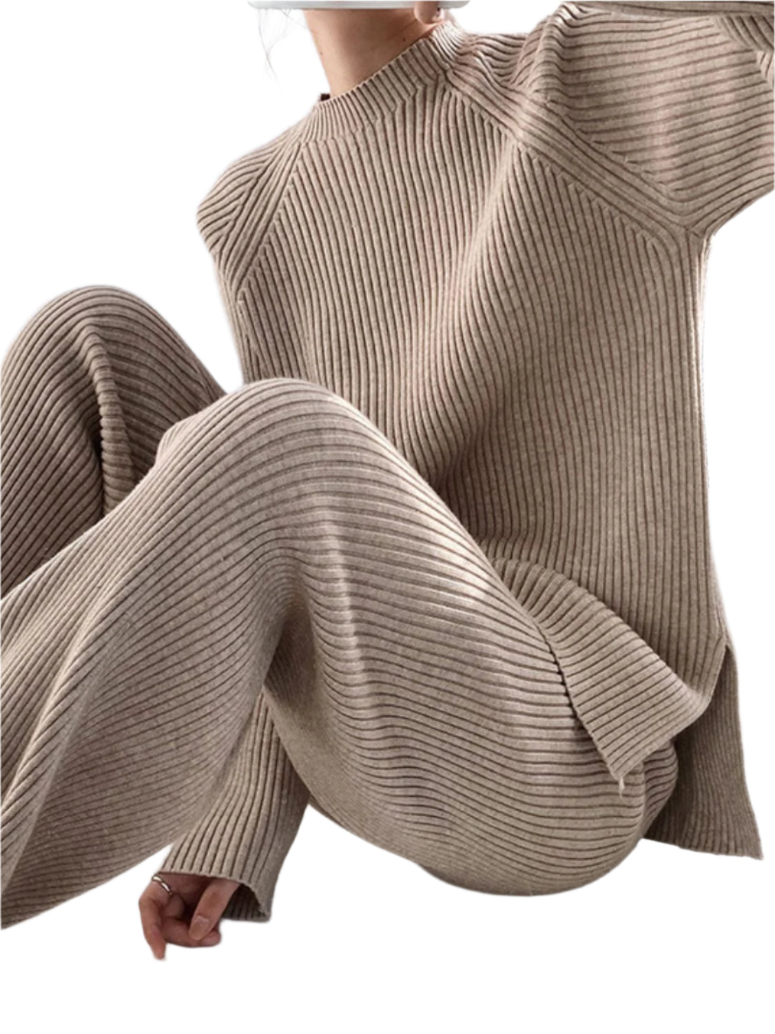 Mock Neck Raglan Sleeve Top and Pants Sweater Set