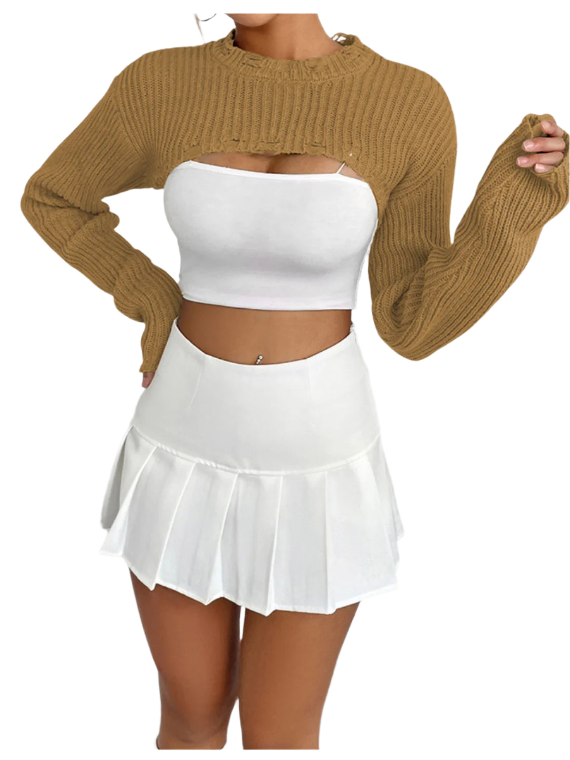 Distressed Long Sleeve Cropped Sweater