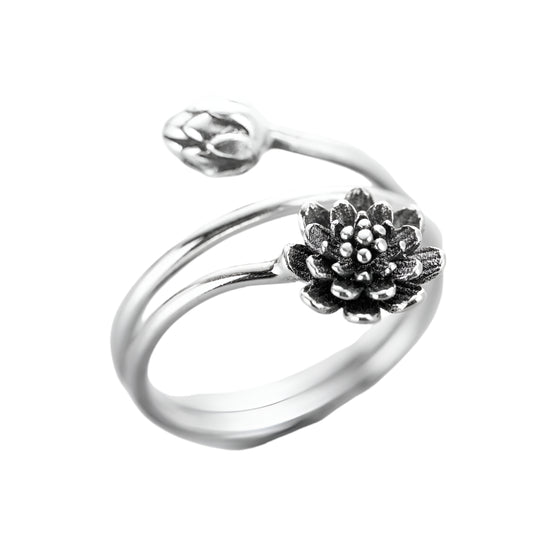 Adjustable 925 Sterling Silver Lotus Ring