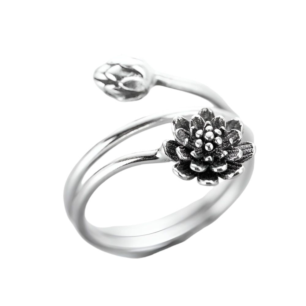 Adjustable 925 Sterling Silver Lotus Ring