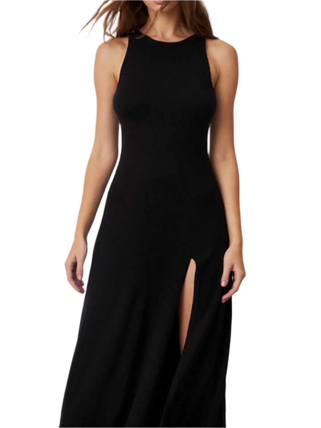 Side Slit Round Neck Sleeveless Dress