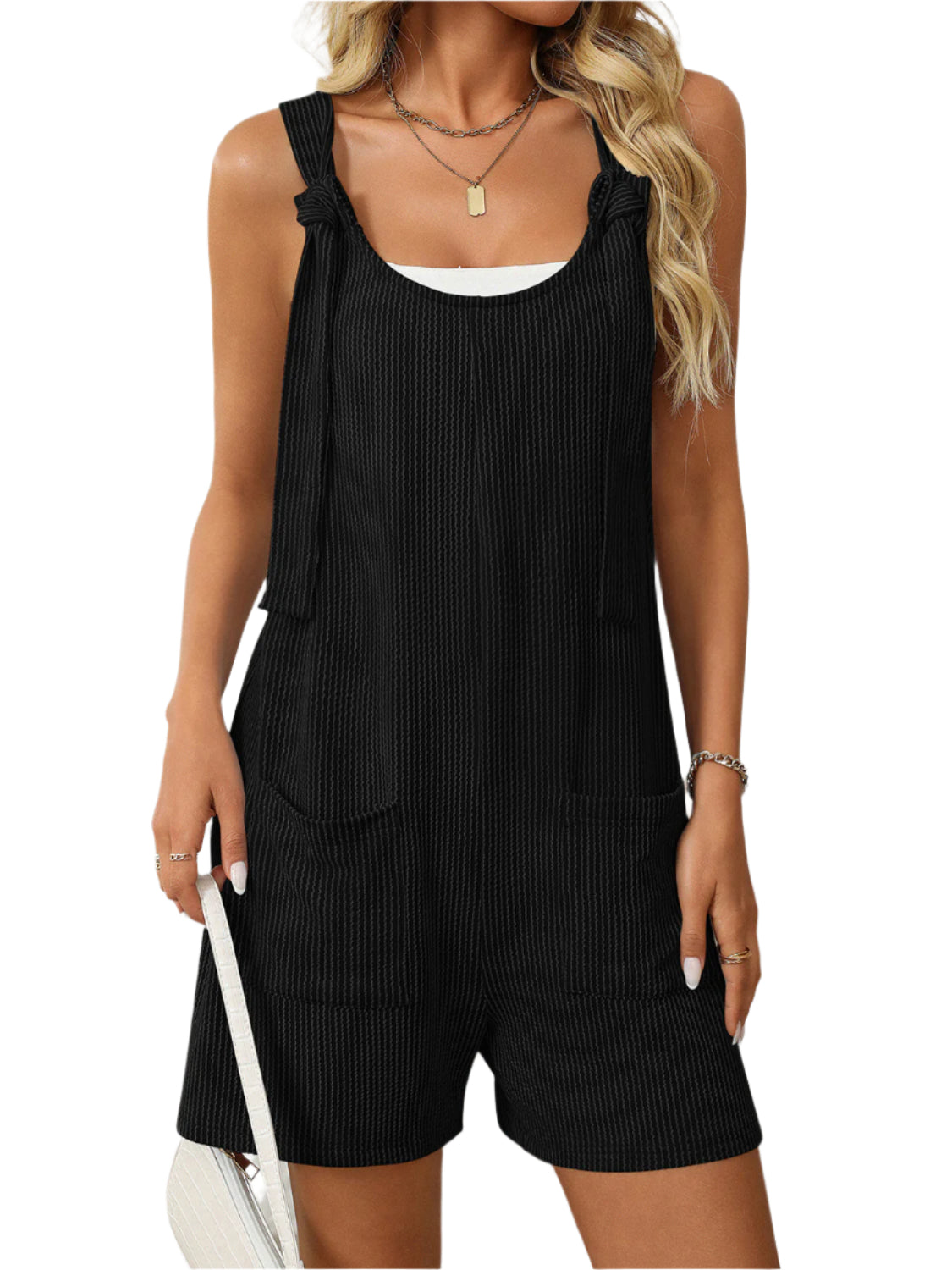 Mandy Texture Adjustable Strap Overalls with Pockets