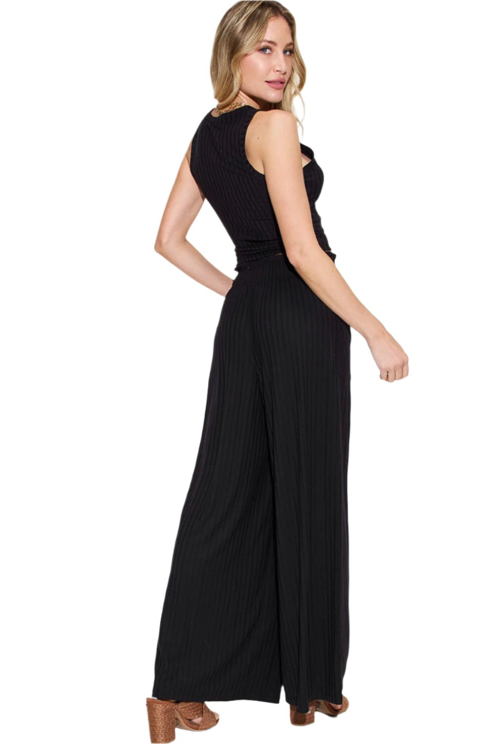 Basic Bae Full Size Ribbed Tank and Wide Leg Pants Set