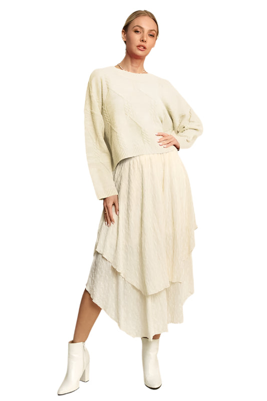 Davi & Dani Diamond Cable Pattern Drop Shoulder Sweater
