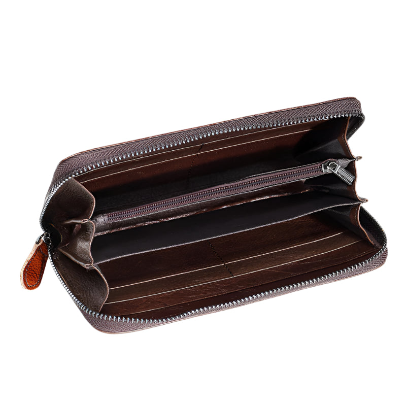 Birds and Flowers Painted Cowhide Leather Wallet