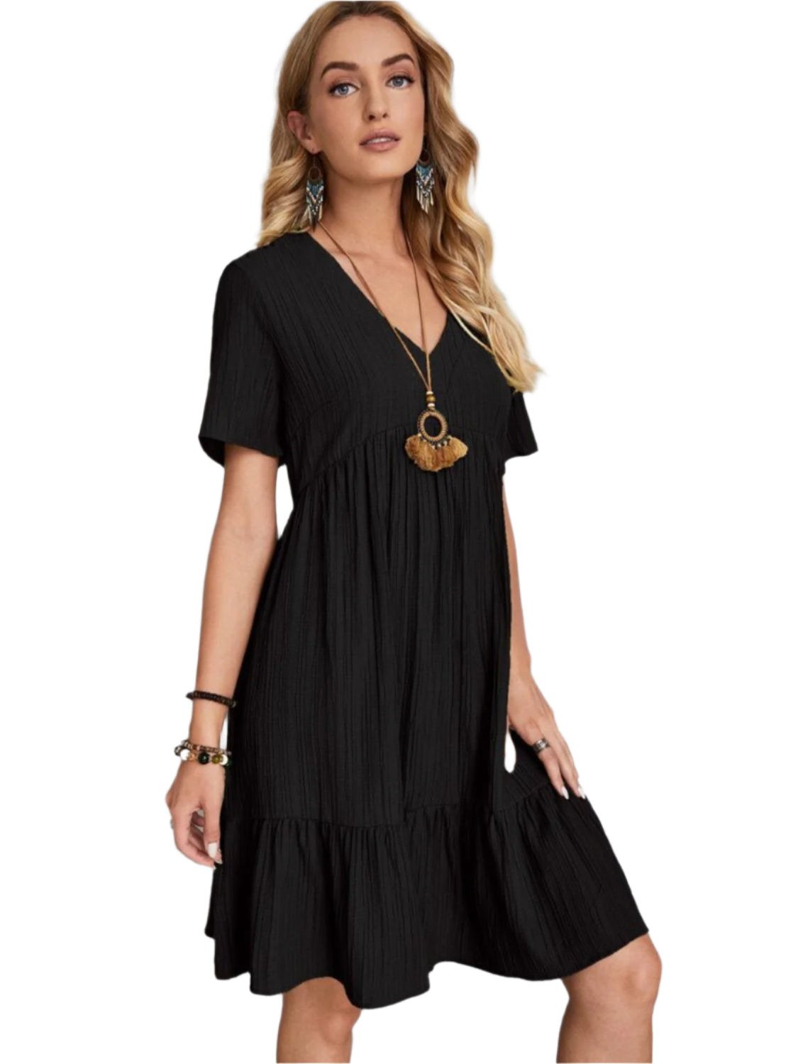 Full Size V-Neck Short Sleeve Dress