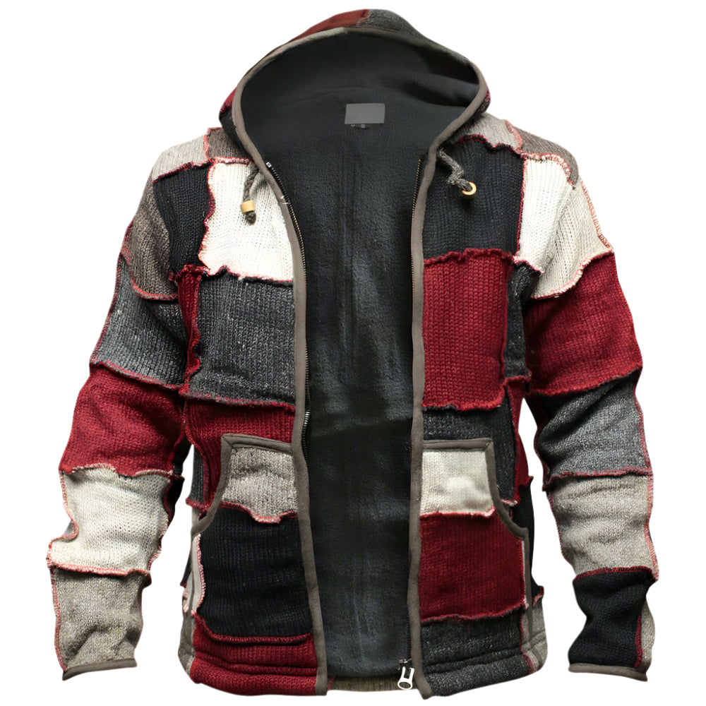 Men's Knitted Patchwork Zip Up Jacket