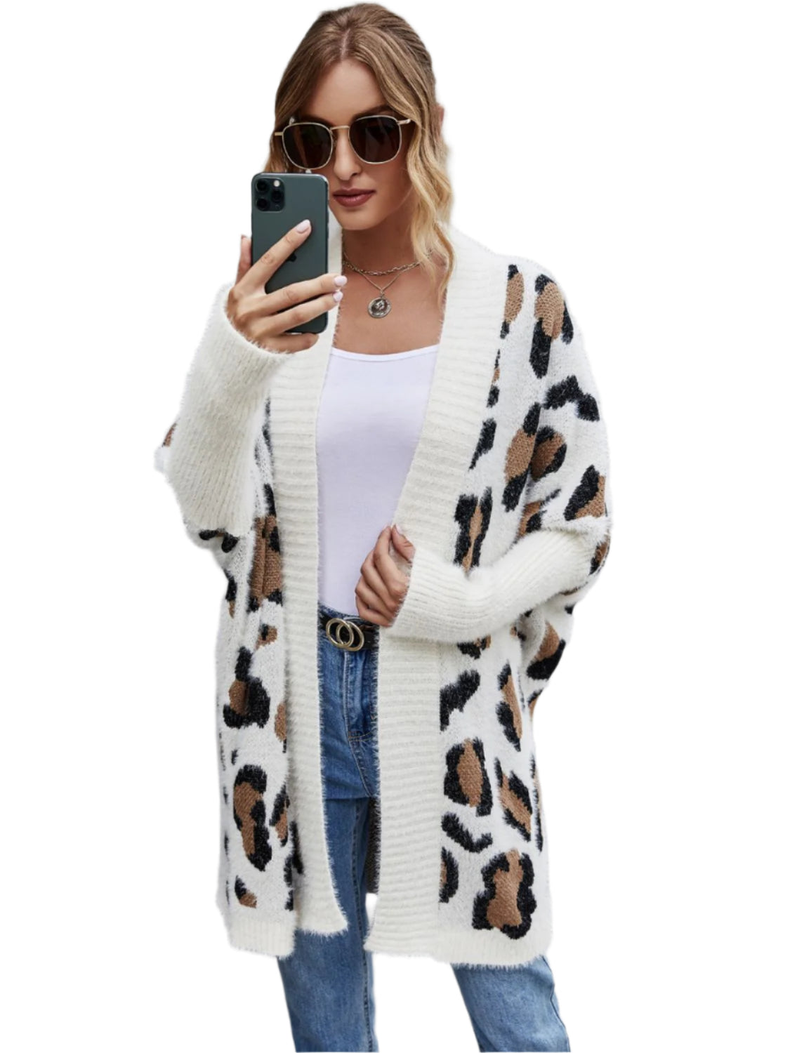 Angel Wings Leopard Pattern Fuzzy Cardigan