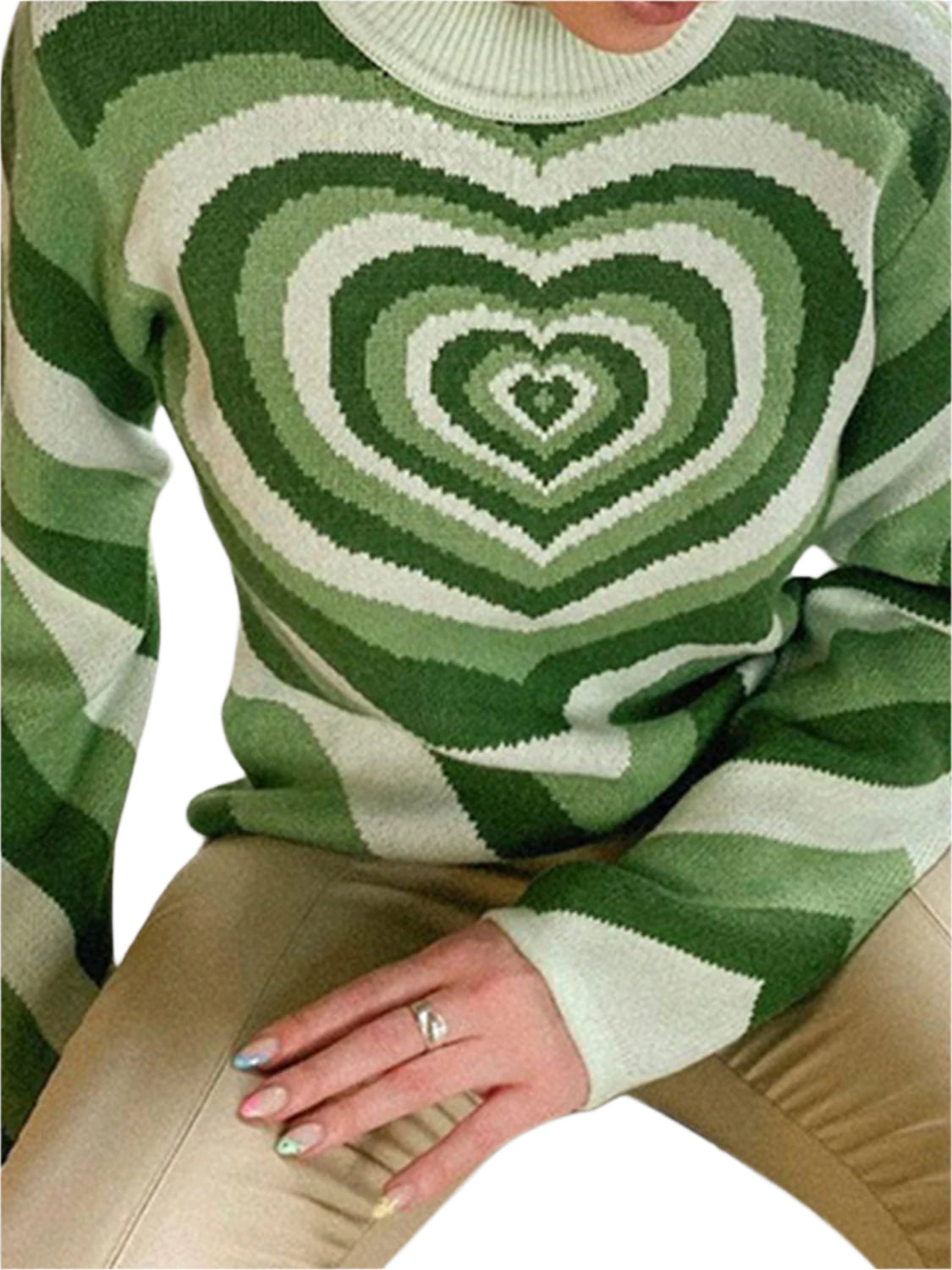 Heart Mock Neck Long Sleeve Sweater
