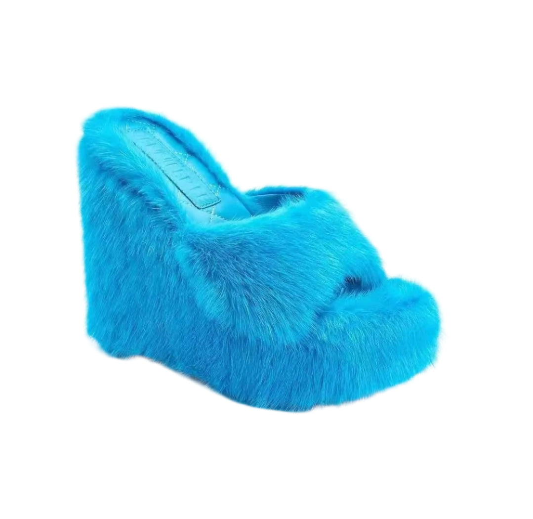 Faux Fur Wedge Sandals