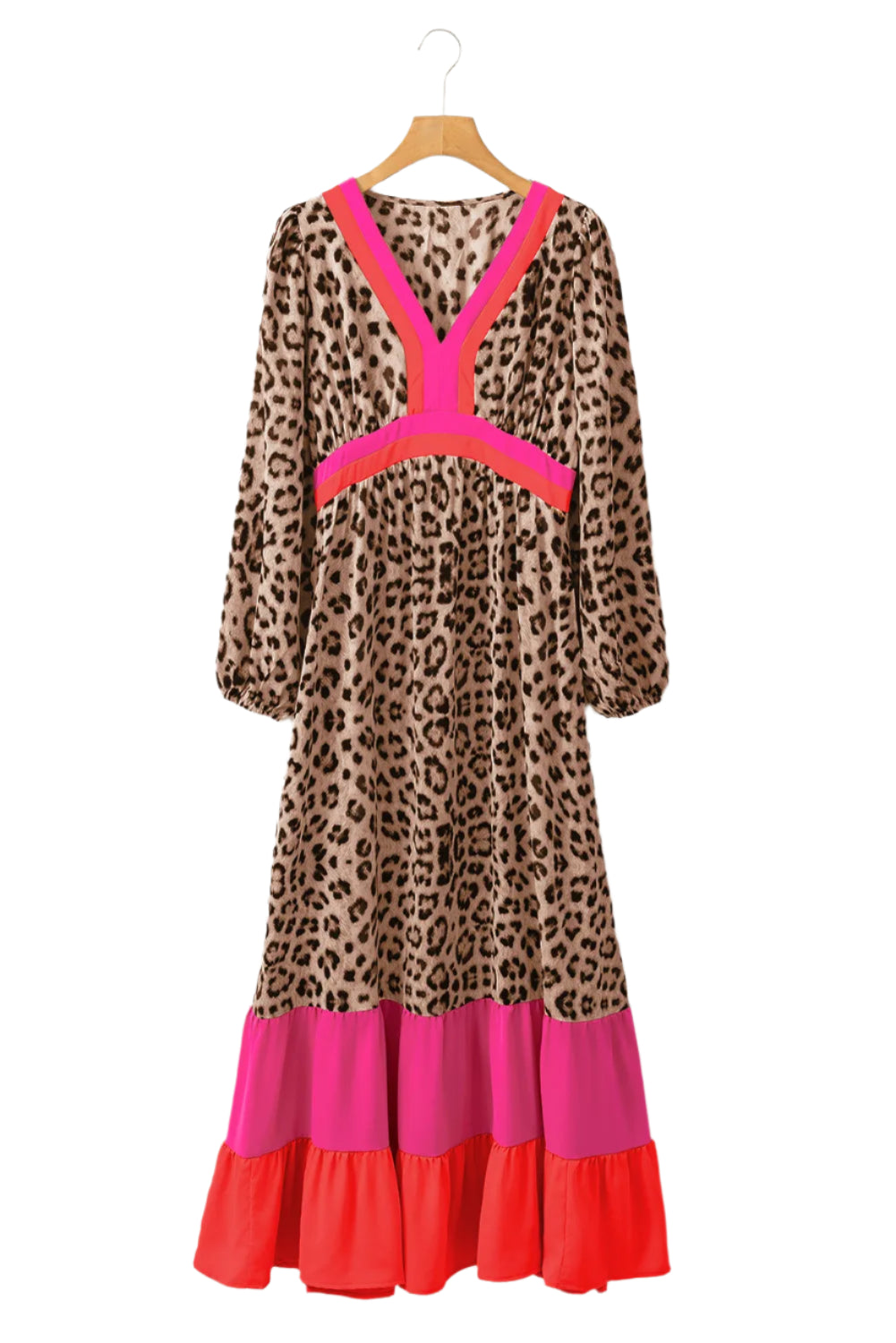 Leopard V-Neck Long Sleeve Maxi Dress