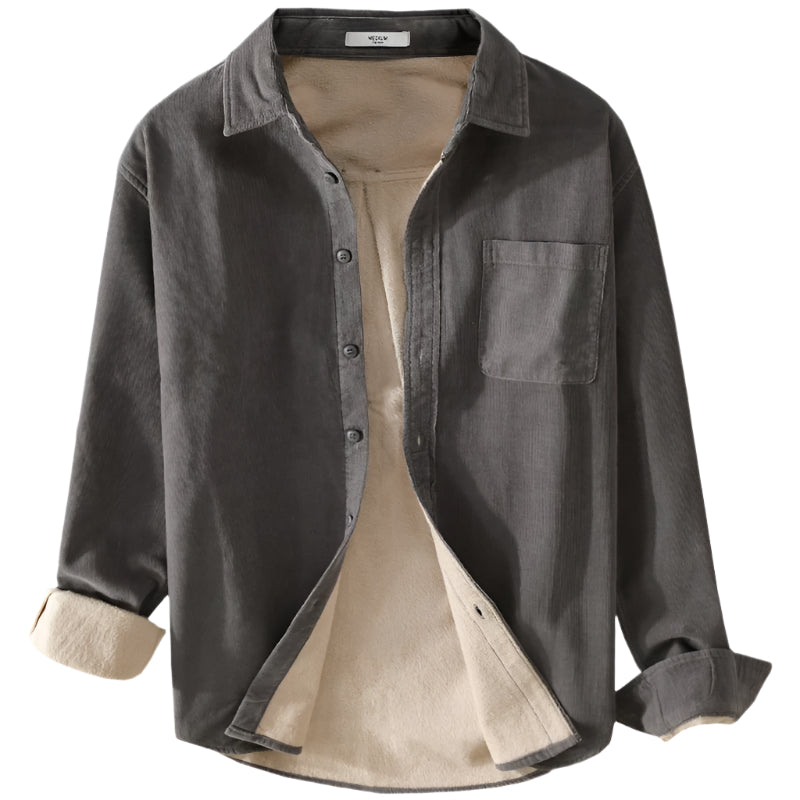 Cotton and Corduroy Warm Long Collard Button Down Shirt