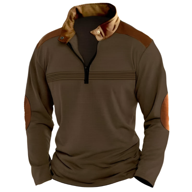 Men's Long Sleeve Zipper Patchwork Sweater