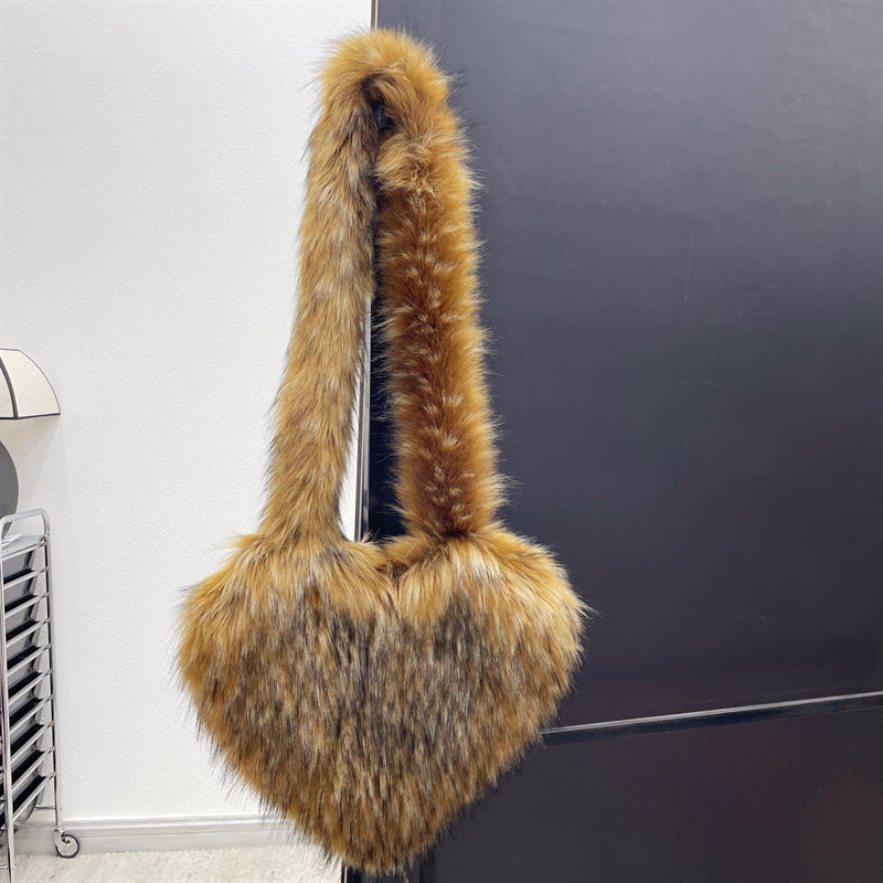 Faux Fur Big Heart Crossbody Bag