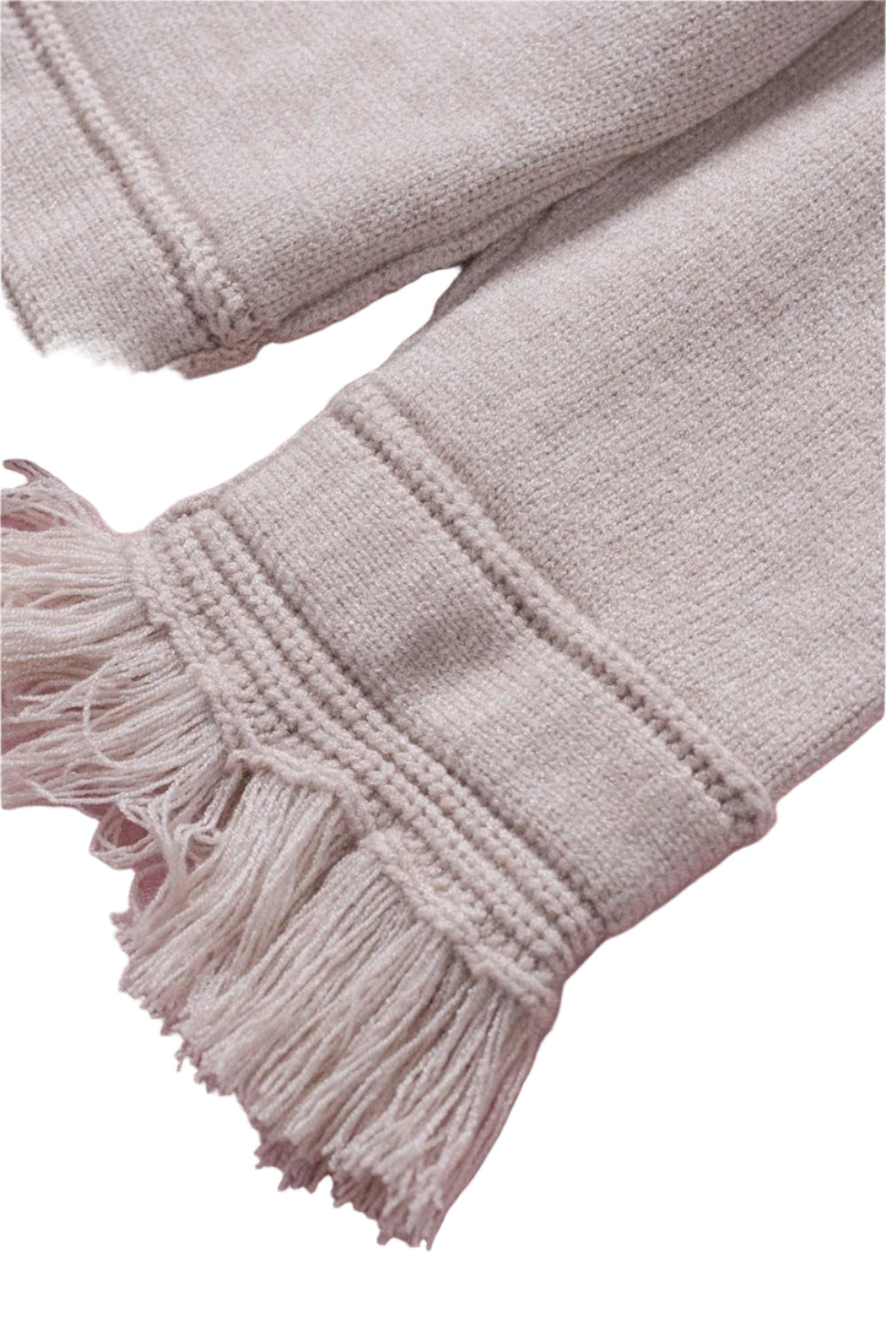 Exposed Seam Fringe Hem V-Neck Long Sleeve Sweater