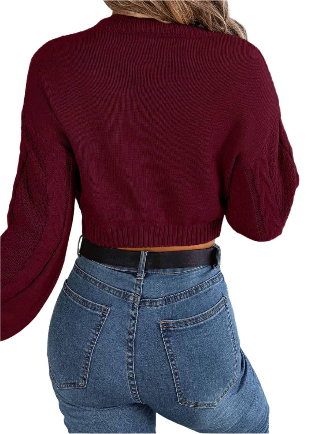 Cable-Knit Round Neck Cropped Sweater