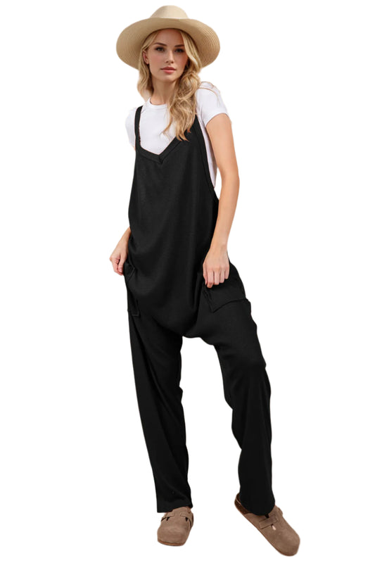 Oh Full Size V-Neck Wide Strap Overalls with Pockets