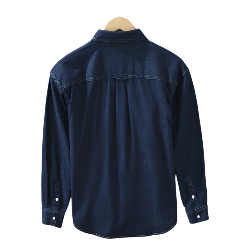 Men's Denim Long Sleeve Loose Button Down Collard Shirt