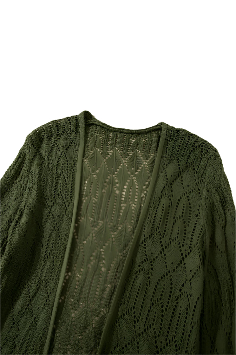 Openwork Open Front Long Sleeve Cardigan