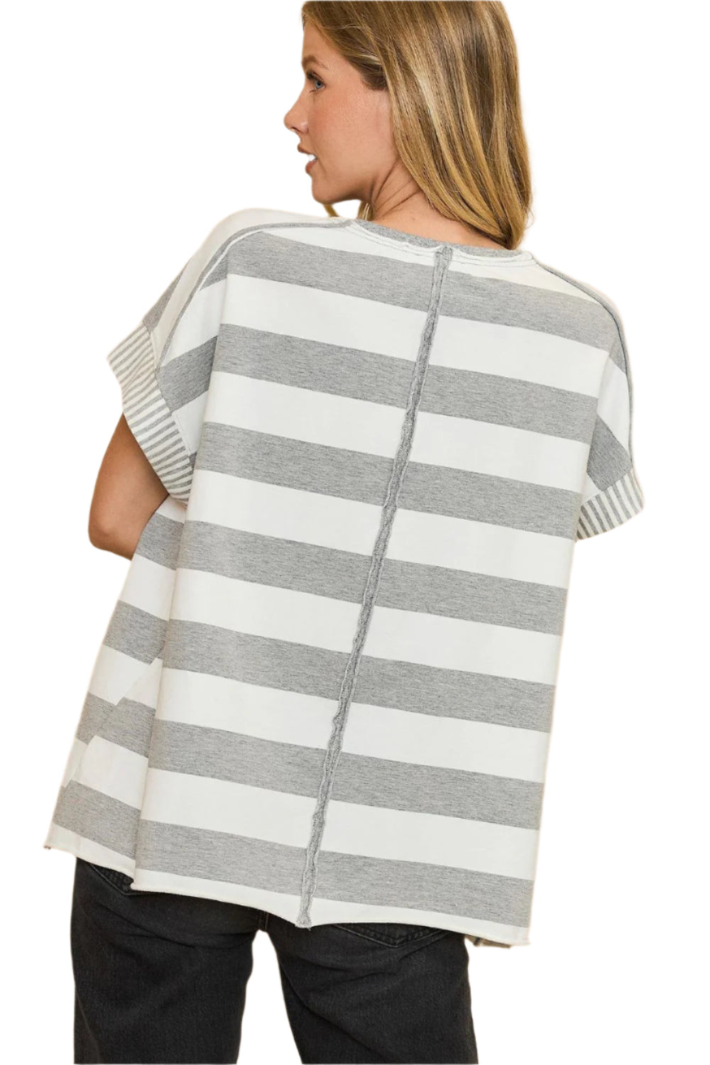 Umgee Peace Sign Patch Striped French Terry T-Shirt