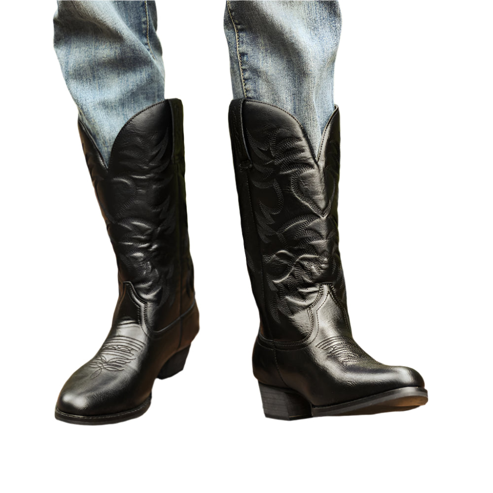 Men's PU Leather Embossed Cowboy Boots