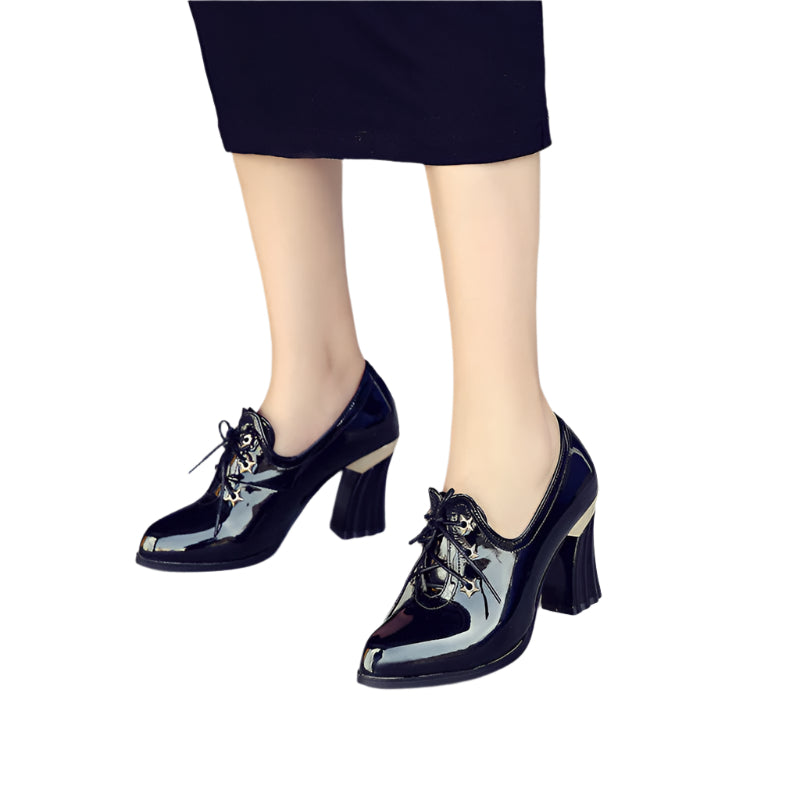 Block Heel PU Leather Shoes with Star Accents