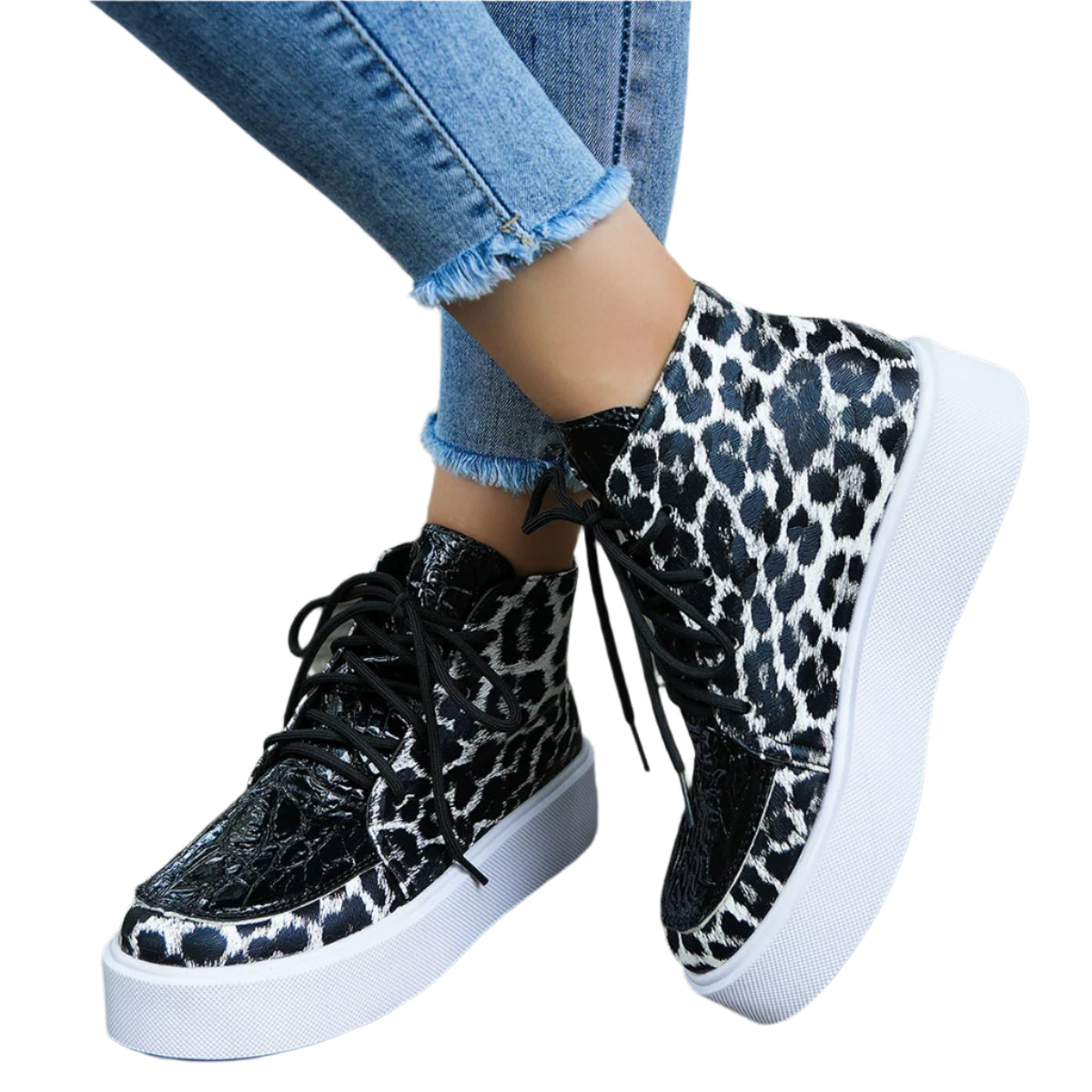 PU Leather Leopard Platform Sneakers