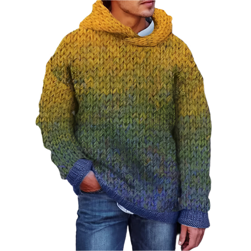 Men's Hand Woven Colorful Hooded Sweater