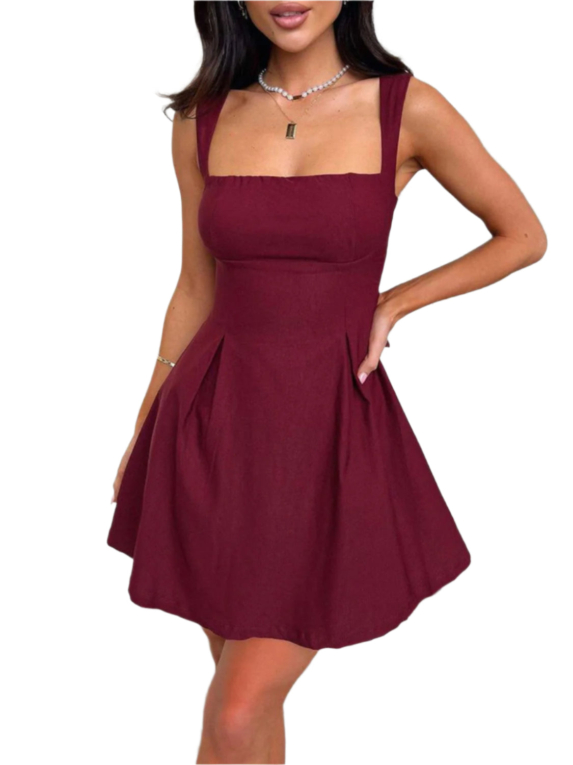 Devine Bow Back Square Neck Mini Dress