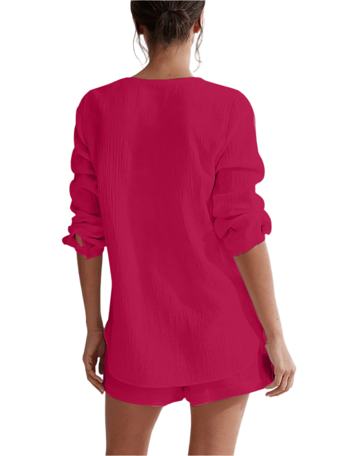 Notched Long Sleeve Top and Shorts Set