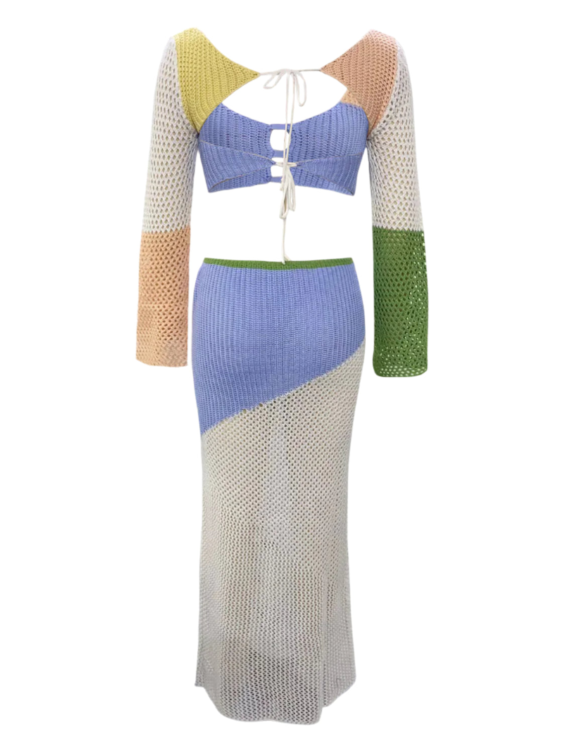 Tied Long Sleeve Top and Skirt Cover Up Set