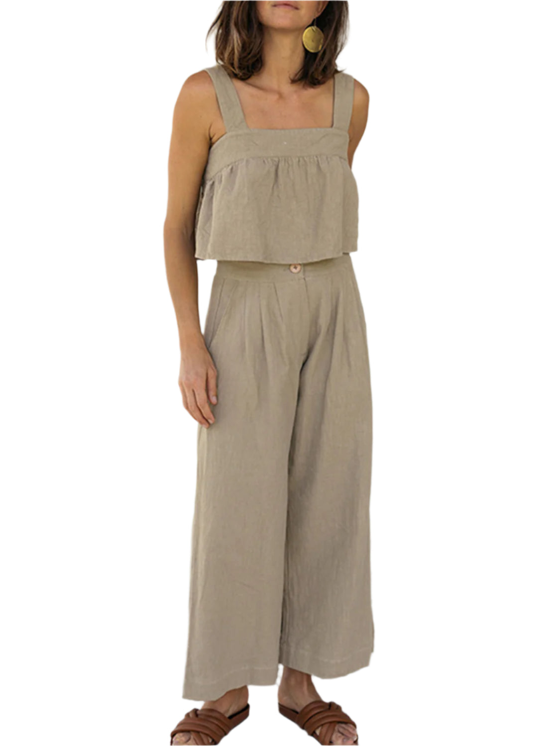Square Neck Wide Strap Top and Pants Set