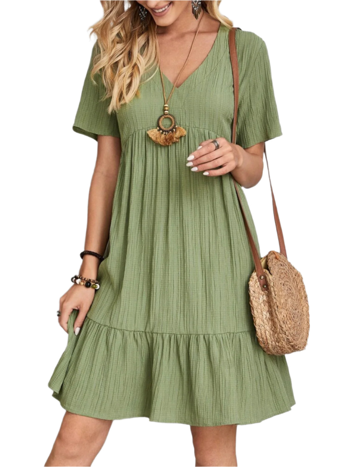 Full Size V-Neck Short Sleeve Dress