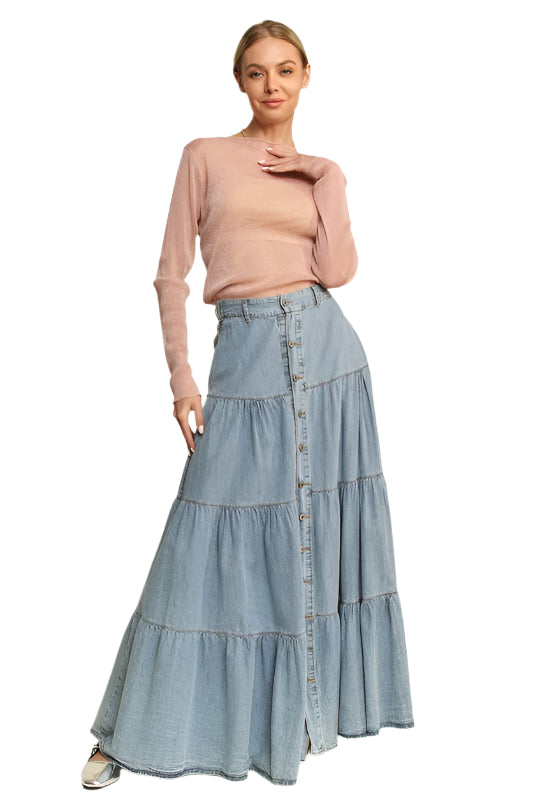 Davi & Dani Glitter Mesh Lettuce Hem Long Sleeve Top