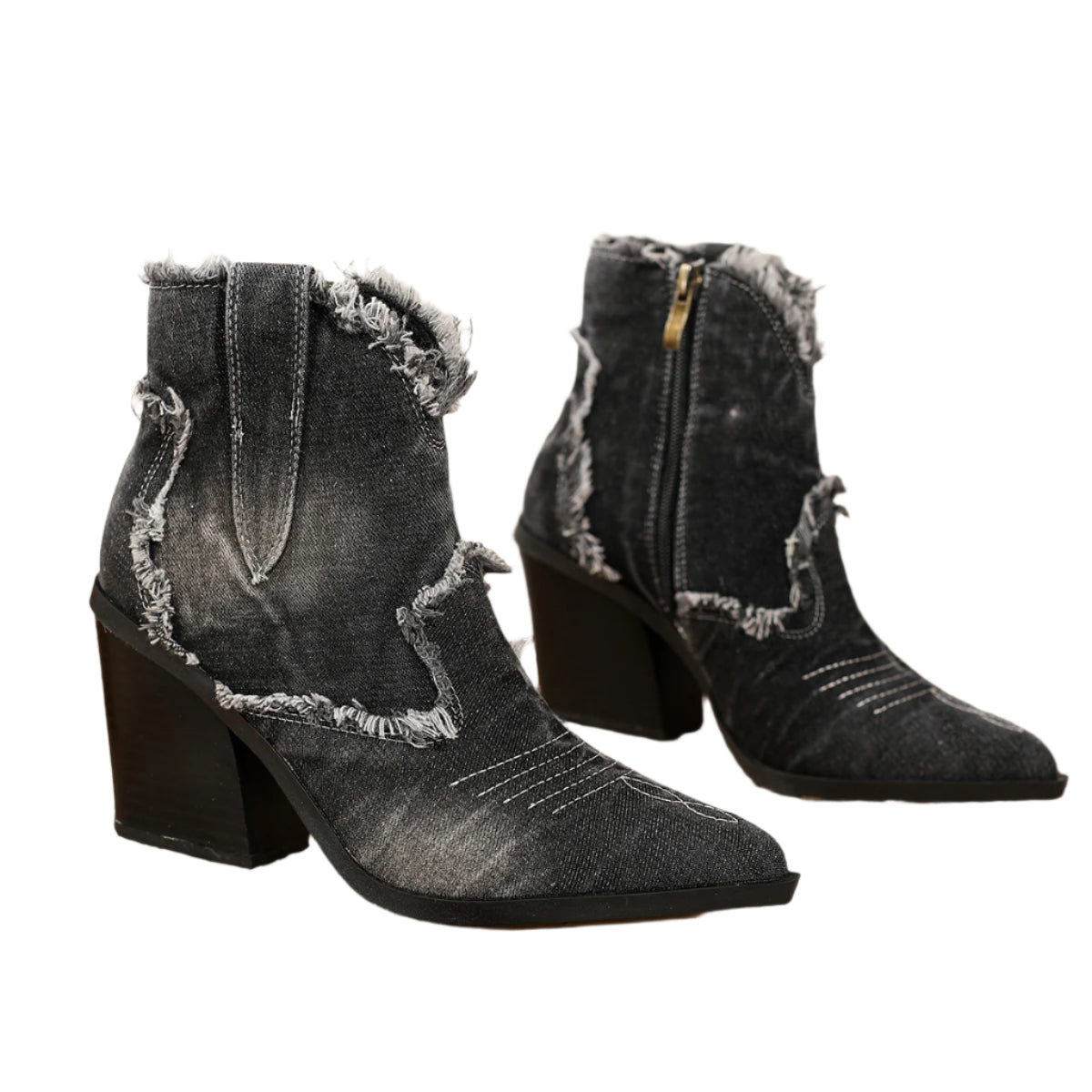 Denim Pointed Toe Ankle Boots