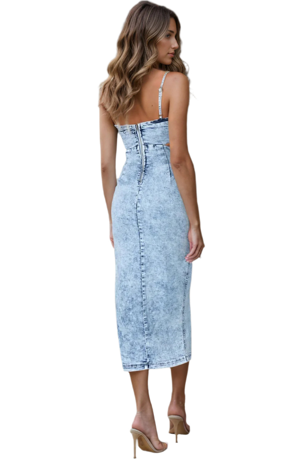 Cutout Slit Spaghetti Strap Denim Dress